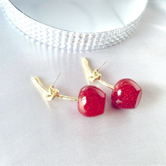 πRed Sparkling Cherry Stud Earrings - Picture 12 of 17